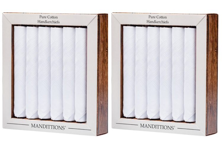 Two Boxes of 6 White Cotton Handkerchiefs Gents Shop
