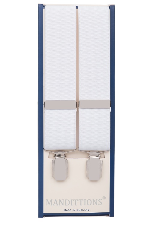 White Braces for Trousers with 4 Silver Clips Gents Shop