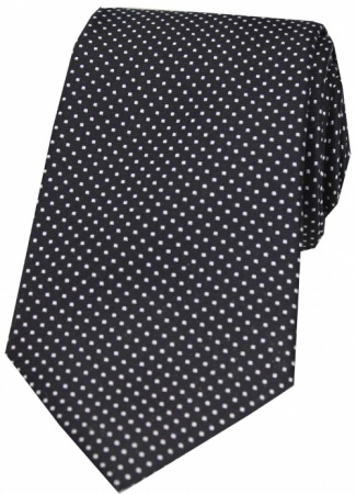 Luxury Black Silk Tie with White Pin Dots