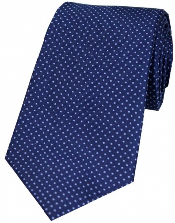 Luxury Navy Blue Silk Tie with Sky Blue Pin Dots