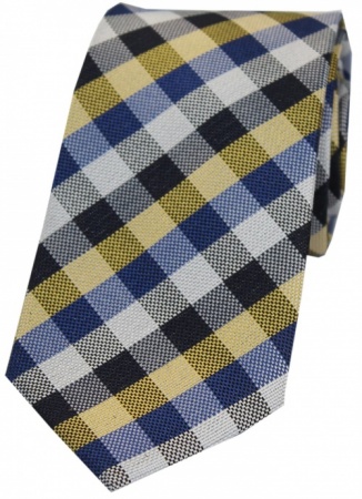 Luxury Silk Gold and Blue Check Tie