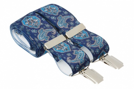 Mens Blue Trouser Braces with Light Blue Paisley Design