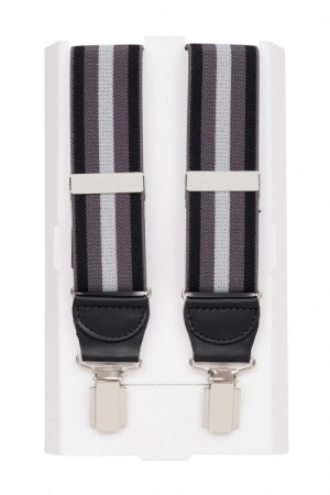 Mixed Black and Grey Striped 3 Clip Y Braces for Trousers