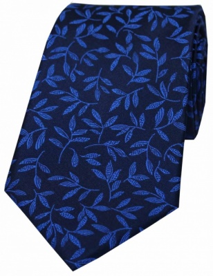 Navy and Royal Blue Leaf Silk Tie