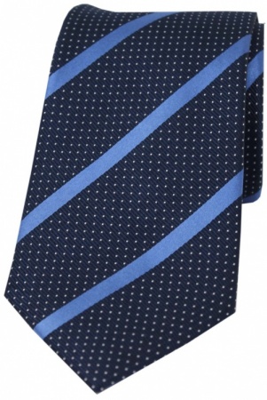 Navy Blue and Bright Blue Striped Silk Tie