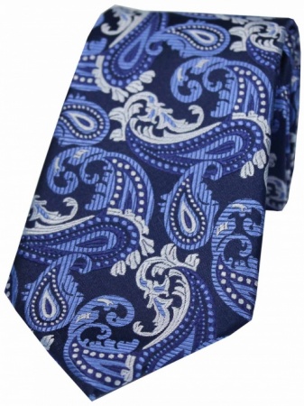 Navy Blue and Grey Paisley Silk Tie