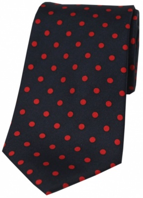 Navy Blue and Red Polka Dot Silk Tie