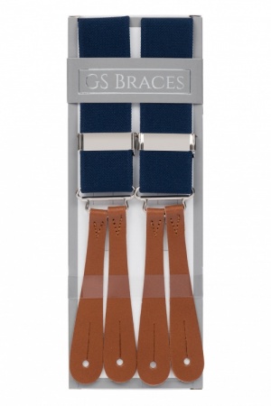 Navy Blue Button Braces With Tan Leather Ends