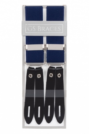 Navy Blue Button On Braces With Leather Ends