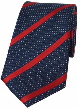 Navy Blue and Red Striped Silk Tie
