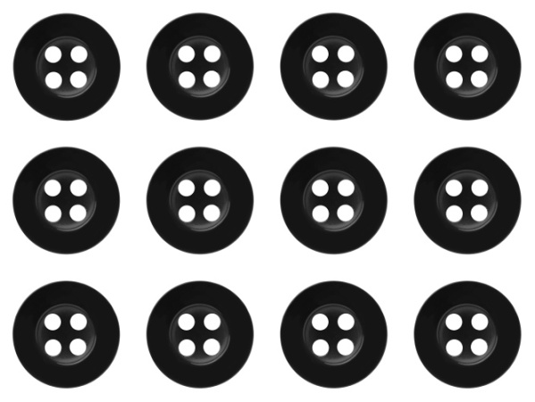 Pack of 12 Black Shirt Buttons 11mm 4 Hole