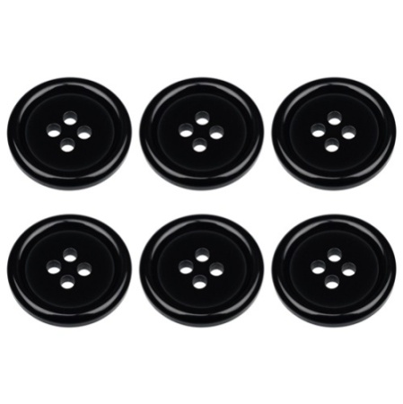 Pack of 6 20mm Black Buttons with 4 Holes