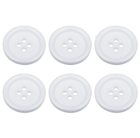 Pack of 6 20mm White Buttons with 4 Holes