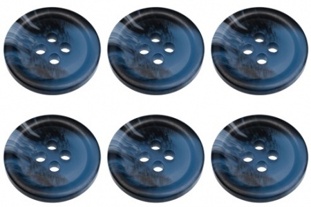Pack of 6 Blue Mock Horn Buttons 23mm