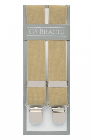 Plain Beige Elastic Trouser Braces With Large Clips