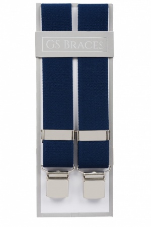 Plain Blue Elastic Trouser Braces With Large Clips