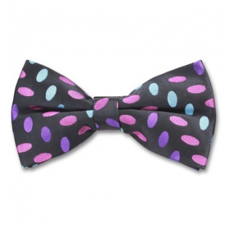 Ready Tied Black Bow Tie With Pink Purple and Blue Design