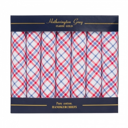 Boxed Set of 7 Red Checked Handkerchiefs
