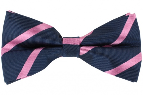 Silk Navy Blue Bow Tie With Pink Stripes