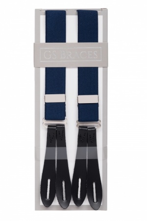 Slim 25mm Navy Blue Braces With Leather Button On Ends
