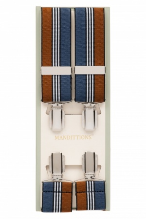 Tan Brown and Blue Striped Trouser Braces