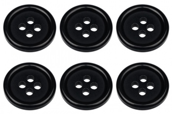 15mm Flat Black Buttons with 4 Holes