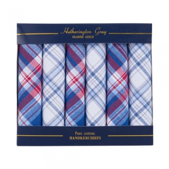 6 Colourful Mixed Check Cotton Handkerchiefs