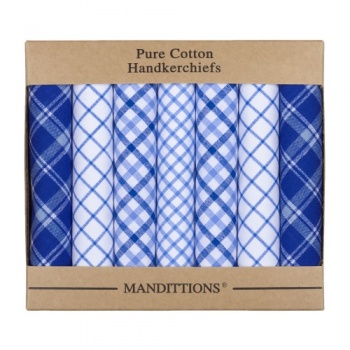 7 Pack Mixed Blue and White Checked Handkerchiefs