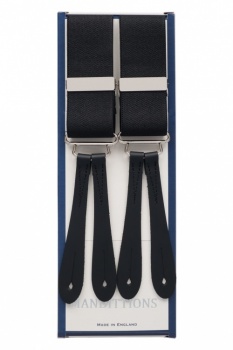 Black Trouser Braces with Button On Leather Ends