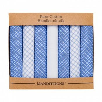 Blue and White Checked Plain Handkerchiefs