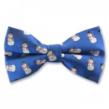 Blue Bow Tie With Festive Snowmen