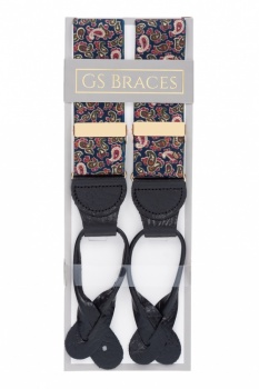 Blue Paisley Button On Trouser Braces