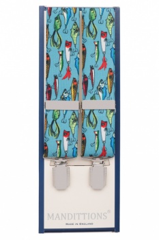 Blue Trouser Braces with Colourful Fish