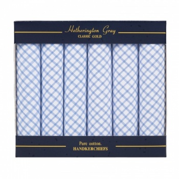 Boxed Set of 6 Blue and White Checked Handkerchiefs