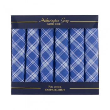 Boxed Set of 6 Blue Checked Handkerchiefs
