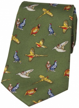 Country Birds on a Green Silk Tie