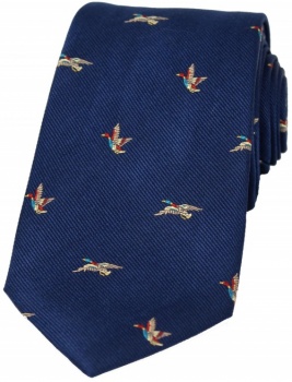Country Flying Ducks on a Blue Silk Tie