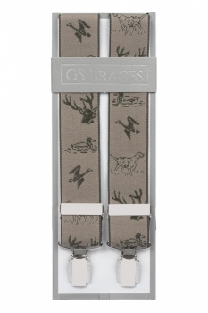 Country Stag Gun Dog and Duck Trouser Braces - Brown