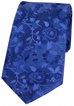Luxury Silk Blue Floral Pattern Tie