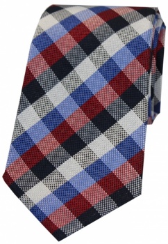 Luxury Silk Red and Blue Checked Tie