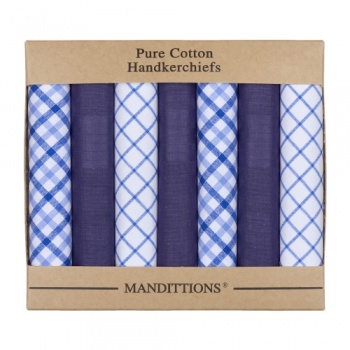 Mixed Plain Navy and Blue and White Checked Patterned Handkerchiefs