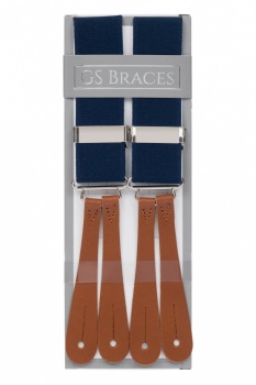 Navy Blue Button Braces With Tan Leather Ends