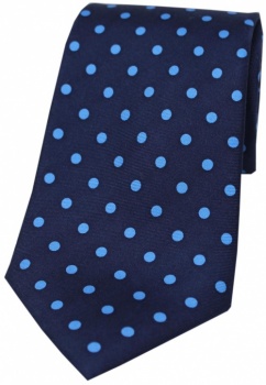 Navy Blue Silk Tie with Light Blue Polka Dots