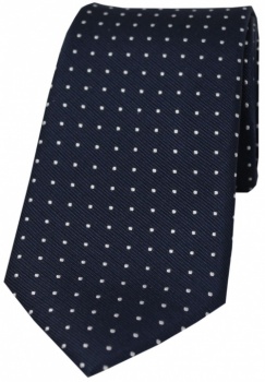 Navy Blue Woven Silk Tie with Small White Pin Dots