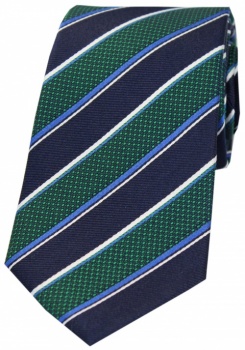 Navy Green White And Blue Striped Silk Tie