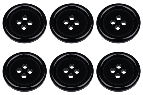 Pack of 6 20mm Black Buttons with 4 Holes