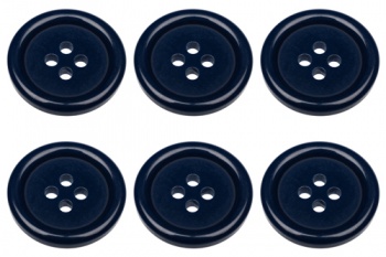 Pack of 6 23mm Blue Buttons with 4 Holes