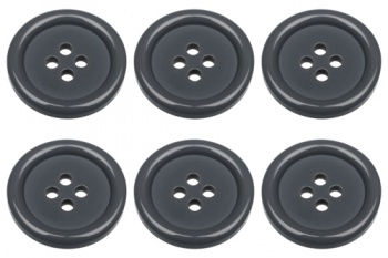 Pack of 6 23mm Grey Buttons with 4 Holes