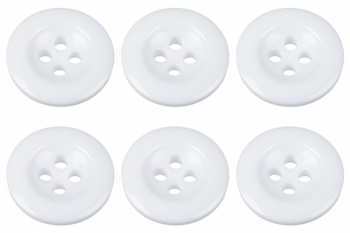 Pack of 6 White 17mm Buttons for Trousers with Braces