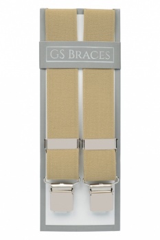 Plain Beige Elastic Trouser Braces With Large Clips